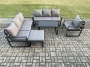 Fimous Aluminium 8 Seater Garden Furniture Outdoor Patio Sofa Set with Rectangular Coffee Table Armchair Big Footstool Dark Grey