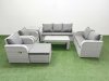 Fimous PE Rattan Garden Furniture Set Adjustable Chair Sofa Double Love Seat 2 Seater Sofa Lounge Set Rectangular Coffee Table Big Footstool Side Table Light Grey