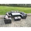 Fimous 9 Seater Garden Rattan Furniture Dining Table Sofa Set Indoor Outdoor with 2 Reclining Chairs 2 Side Tables 2 Small Footstools Dark Grey Mixed