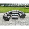Fimous 9 Seater Outdoor Rattan Garden Furniture Set Rattan Lounge Sofa Set with Rectangular Coffee Table 2 Side Tables 2 Small Footstools Dark Grey Mixed
