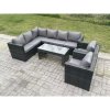 Fimous 8 Seater Rattan Corner Sofa Lounge Sofa Set With Rectangular Coffee Table 2 Arm Chair Dark Grey Mixed Left Hand