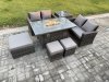 Fimous 7 Seater Rattan Garden Furniture Set Outdoor Lounge Sofa Chair Gas Fire Pit Dining Table Set With 3 Footstools Double Seat Sofa Side Table