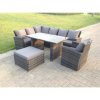 Fimous 8 Seater High Back Rattan Garden Furniture Set Corner Sofa With Black Tempered Dining Table Footstool With Arm Chair