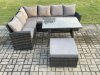 Fimous Outdoor Furniture Garden Dining Set Rattan Corner Sofa Set with Rectangular Dining Table Big Footstool Dark Grey Mixed