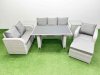Fimous Rattan Outdoor Table Reclining Chair Sofa Set with 2 Side Tables Big Stool Light Grey 7 Seater