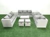 Fimous Outdoor Rattan Sofa Garden Furniture Set with 2 Armchairs Oblong Coffee Table 2 Small Footstools 2 Side Tables Light Grey Mixed