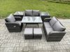 Fimous 7 Seater Outdoor Garden Dining Sets Rattan Furniture With Dining Table Armchairs Love Sofa 2 Small Footstools 2 Side Tables Dark Grey Mixed