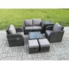 Fimous Wicker PE Rattan Garden Furniture Set Outdoor Lounge Sofa Set with Love Sofa Square Coffee Table Side Table 2 Small Footstool Dark Grey Mixed