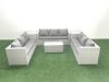 Fimous Rattan Garden Outdoor Furniture Set 9 Seater Garden Sofa Coffee Table Set with 2 Side Tables Light Grey Mixed