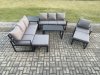 Fimous Aluminium 7 Pieces Garden Furniture Set with Cushions 9 Seater Outdoor Patio Lounge Sofa Set with Armchair 2 Big Footstools Side Table Dark Grey
