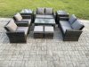 Fimous 8 Seater Dark Grey Mixed High Back Rattan Sofa Set Coffee Table Garden Furniture Outdoor Patio With Love Sofa Arm Chairs 2 Small Footstools 2 Side Tables