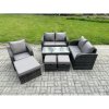 Fimous Rattan Outdoor Garden Furniture Sofa Set Patio Table & Chairs Set with 3 Footstools Dark Grey Mixed