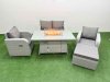 Fimous Light Grey PE Wicker Rattan Garden Furniture Set Sofa Set Reclining Chair Firepit Dining Table 5 Seater With Footstool