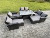Fimous Outdoor Garden Furniture Sets 8 Pieces Wicker Rattan Furniture Sofa Dining Table Set with 3 Footstools Dark Grey Mixed
