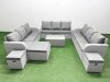 Fimous PE Rattan Lounge Sofa Set 12 Seater Outdoor Garden Furniture Set with Rectangular Coffee Table 3 Seater Sofa 3 Stools Light Grey