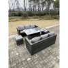 Fimous 8 Seater?Outdoor Rattan Sofa Set Garden Furniture Adjustable Rising Lifting Dining Table Footstools Dark Grey Mixed
