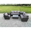 Fimous Patio Garden Furniture Sets Wicker 6 Seater Outdoor Rattan Furniture Sofa Sets with Rectangular Coffee Table Reclining Chair 3 Seater Sofa Side Table
