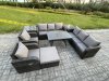 Fimous 9 Seater Rattan Outdoor Garden Furniture Sofa Set Patio Table & Chairs Set with 3 Seater Sofa Rectangular Dining Table 2 Side Tables Big Footstool Dark Grey Mixed