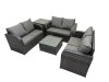 Fimous Rattan Garden Outdoor Furniture Set Love Sofa Square Coffee Table Set with Side Table Dark Grey Mixed