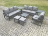Fimous Aluminium 9 Seater Outdoor Garden Furniture Lounge Sofa Set with Square Coffee Table Chair 2 Small Footstools 2 Side Table Dark Grey