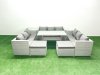 Fimous Rattan Garden Outdoor Furniture Set 11 Seater Garden Sofa Rectangulr Dining Table Set with 2 Big Footstools Side Table Light Grey Mixed