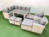 Fimous 12 Seater Wicker Rattan Corner Sofa Sets Outdoor Garden Furniture Sets with Rectangular Dining Table Lounge Sofa 4 Footstools Light Grey