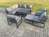 Fimous 11 Seater Aluminium Outdoor Garden Furniture Set Patio Lounge Sofa with Oblong Coffee Table Chair 3 Footstools Dark Grey