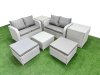 Fimous 6 Seater Outdoor Love Sofa Set Rattan Garden Furniture Set with Square Coffee Table 2 Footstool 2 Side Tables Light Grey