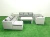 Fimous Wicker PE Rattan Sofa Garden Furniture Set with Oblong Coffee Table Armchair Big Footstool 2 Side Tables Light Grey Mixed