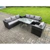 Fimous Wicker PE Rattan Garden Dining Set Outdoor Furniture Sofa with Patio Dining Table Armchair 7 Seater Dark Grey Mixed