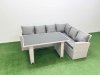 Fimous Outdoor Garden Furniture Sets 6 Seater Wicker Rattan Corner Sofa Sets with Rectangular Dining Table Lounge Sofa Light Grey