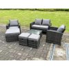 Fimous 7 Seater Dark Grey Mixed High Back Rattan Sofa Set Square Coffee Table Garden Furniture Outdoor 3 Stools