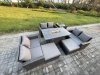 Fimous High Back Rattan Garden Furniture Sofa Sets with Outdoor Furniture Gas Firepit Dining Table Set 2 Big Footstool Side Table Dark Grey Mixed