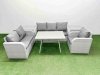 Fimous Rattan High Back Lounge Sofa Set Patio Dining Table & Chairs Set with 3 Seater Sofa Reclining Chair 2 Side Tables Light Grey
