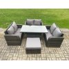 Fimous Rattan Garden Outdoor Furniture 3 PC Love Sofa Set Patio Adjustable Rising lifting Dining Table With Big Footstool