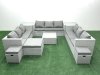 Fimous Rattan Garden Outdoor Furniture Set 12 Seater Rattan Garden Sofa Set with 3 Footstools 2 Side Tables Light Grey Mixed