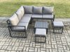 Fimous Outdoor Garden Furniture Set Aluminium Lounge Sofa Square Coffee Table Sets with 2 Small Footstools Indoor Conservatory Set Dark Grey