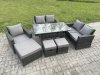 Fimous 8 Seater Outdoor Garden Dining Set Wicker PE Rattan Furniture Sofa with Rectangular Dining Table Double Seat Sofa Dark Grey Mixed