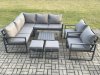 Fimous 9 Seater Outdoor Aluminium Garden Furniture Set Corner Lounge Sofa Set with Square Coffee Table 2 Small Footstools Dark Grey