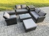 Fimous Wicker Rattan Garden Furniture Sofa Set with Rectangular Coffee Table Double Seat Sofa Chair Big Footstool Side Table 6 Seater Outdoor Rattan Set Dark Grey Mixed