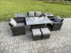 Fimous High Back Rattan Garden Furniture Sofa Sets with Height Adjustable Rising Lifting Table 2 Side Tables 2 Small Footstools Dark Grey Mixed