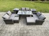 Fimous 9 Seater Wicker PE Rattan Garden Furniture Sets Outdoor Lounge Sofa Set with Oblong Dining Table Double Seat Sofa 3 Footstools 2 Side Tables Dark Grey Mixed