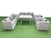 Fimous 8 Seater Garden Furniture Set PE Ratten Garden Sofa Set with Rectangular Dining Table Light Grey
