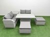 Fimous 6 Seater Outdoor Love Sofa Set Rattan Garden Furniture Set with Adjustable Lifting Dining or Coffee Table 2 Footstool Side Table Light Grey