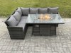 Fimous Rattan Garden Furniture High Back Corner Sofa Gas Fire Pit Dining Table Sets Gas Heater 6 Seater Dark Grey Mixed