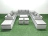 Fimous 10 Pieces Rattan Garden Furniture Set Outdoor Garden Sofa Coffee Table Set with 2 Side Tables 4 Footstools Light Grey Mixed