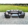 Fimous Outdoor Rattan Garden Furniture Set Patio Lounge Sofa Set with Reclining Chair Rectangular Coffee Table 2 Side Tables Dark Grey Mixed