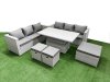 Fimous 6 PCs Rising Dining Table Set Rattan Furniture Set with 3 Seater Sofa 2 Small Footstools Big Footstool Light Grey