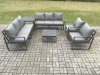 Fimous Aluminium Outdoor Lounge Sofa Set Garden Furniture Sets with Square Coffee Table 2 Chairs Side Table Dark Grey 8 Seater