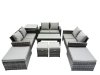 Fimous Outdoor Love Sofa Set 10 Seat Rattan Garden Furniture Set with Oblong Coffee Table 4 Stools Side Table Dark Grey Mixed